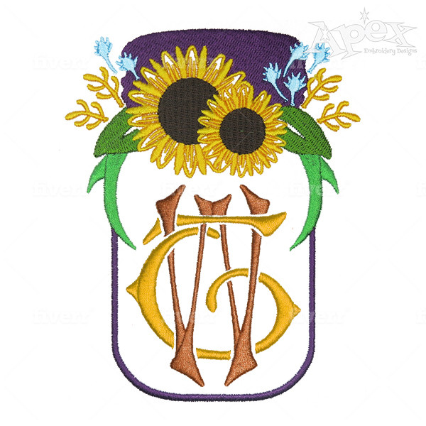 Sunflower embroidery design  apex embroidery designs monogram fonts